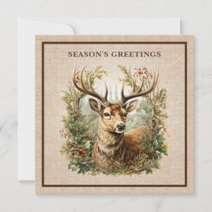 Buck Hjort Rustik Elegant Skog Burlap Lyx Julkort