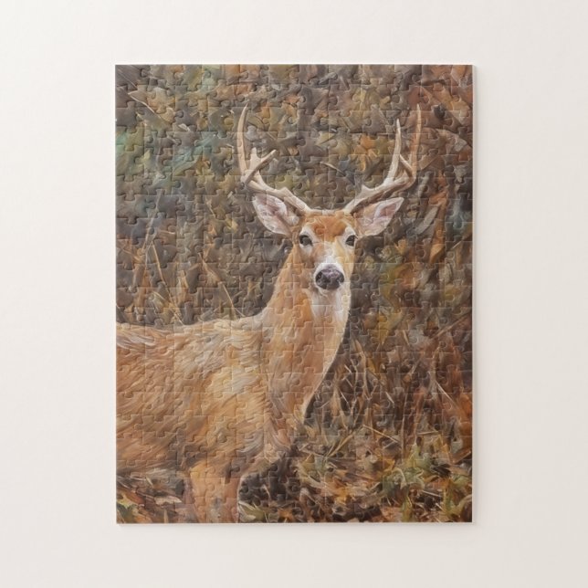 Buck Hjort Vild Hjort Antlers Art Puzzle Pussel (Vertikal)