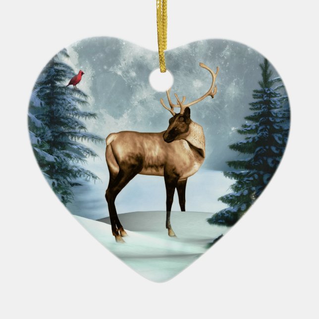 Buck Hjort Winter Scene Heart Ornament (Framsidan)