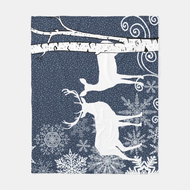 Buck och Doe Hjort Birch Forest Fleece Blanket (Framsidan)