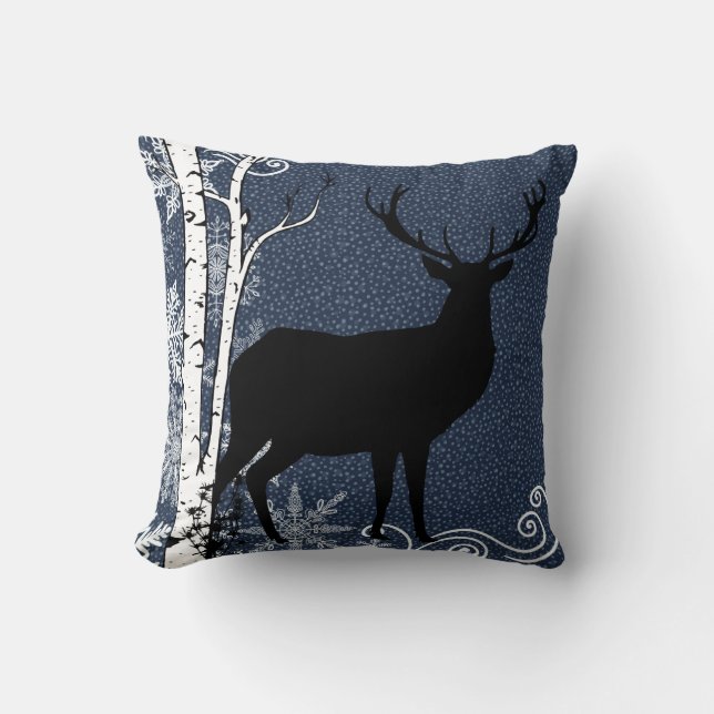 Buck och Doe Hjort Winter Birch Forest Dekorativ k Kudde (Framsida)