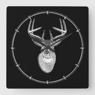 Buck trophy on Black White Svan Hjort Fyrkantig Klocka