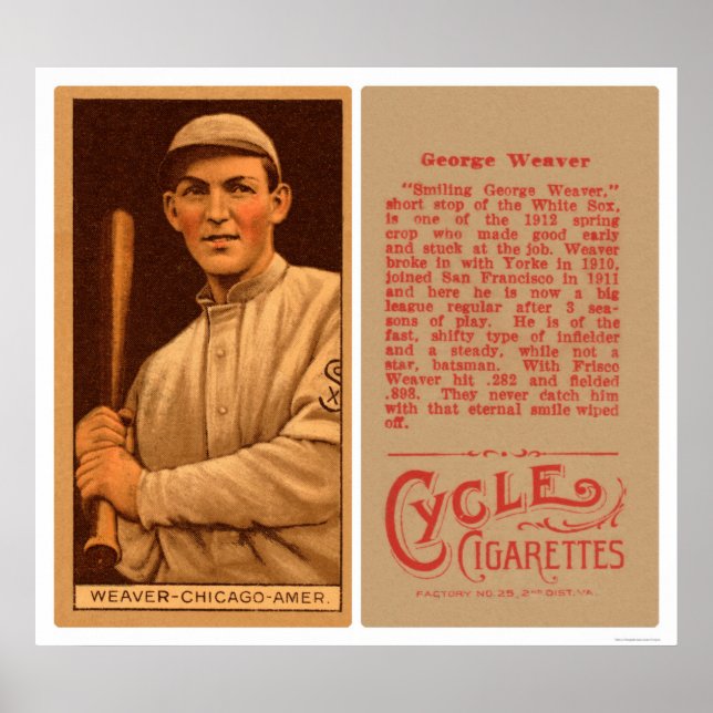 Buck Weaver White Sox Baseball 1912 Poster (Framsidan)