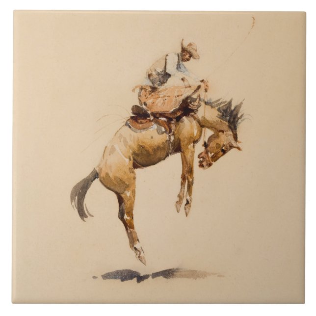 Buckande Bronco av Edward Borein Kakelplatta (Framsidan)