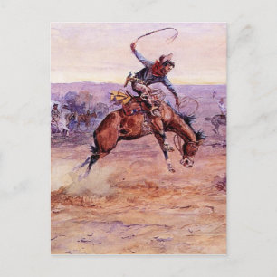 “Buckande Bronco” Cowboy Art av Charles Russell Vykort