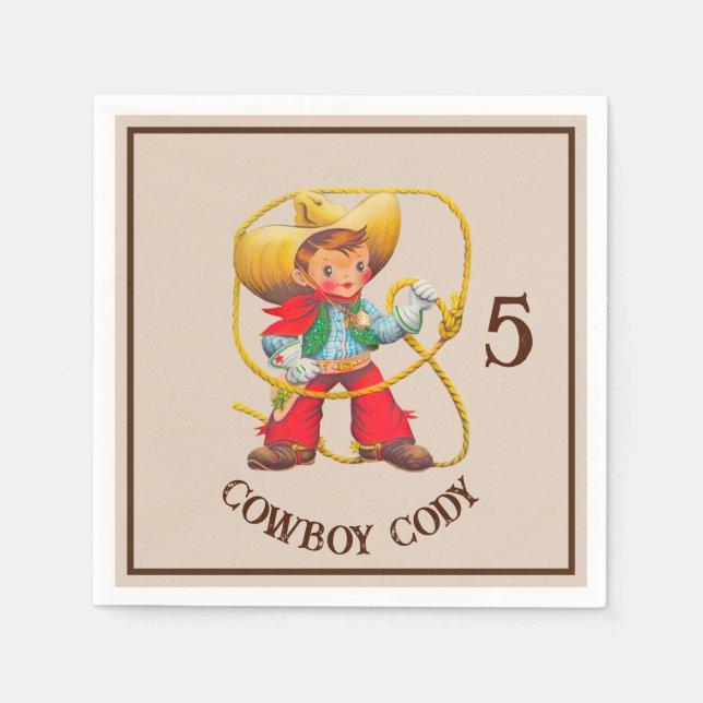 Buckaroo Cowboy Boy's Birthday Namn & Age Pappersservett (Framsidan)