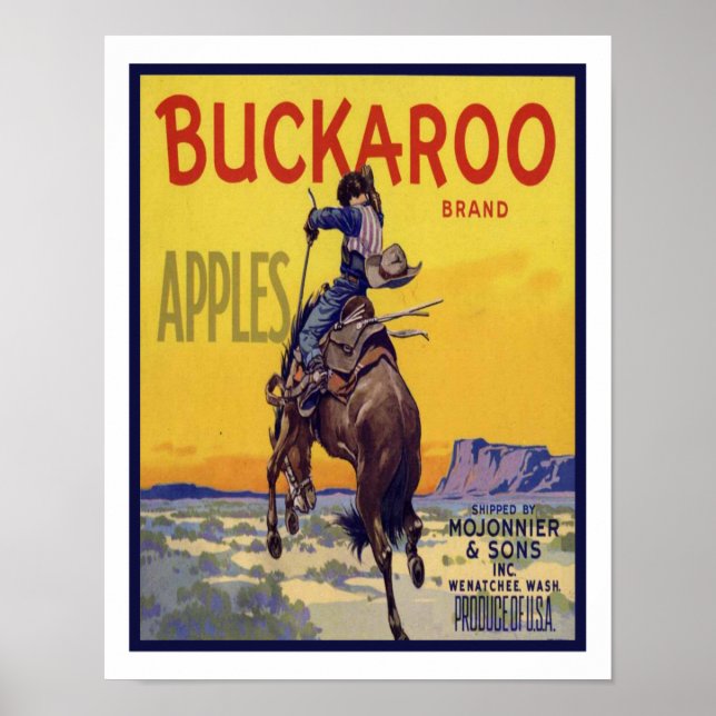 "Buckaroo" Cowboy Vintage Fruit Låda-etikett Poste Poster (Framsidan)