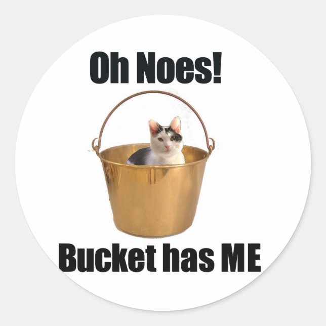 Bucket Cat Runt Klistermärke (Framsida)