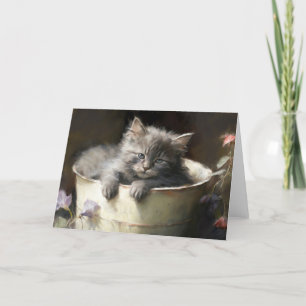 Bucket-Fullt av Grått Kitten Greeting Card Tack Kort