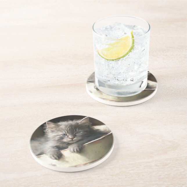 Bucket Fullt of Joy Sweet Grått Kitten Underlägg (Sidan)