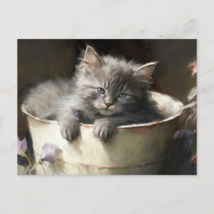 Bucket Fullt of Joy Sweet Grått Kitten Vykort