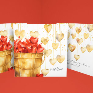 Bucket Fullt of Red Hearts and Guld Kärlek Hearts Kort
