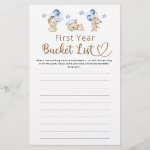 Bucket List First Year Boy Nalle Baby Shower