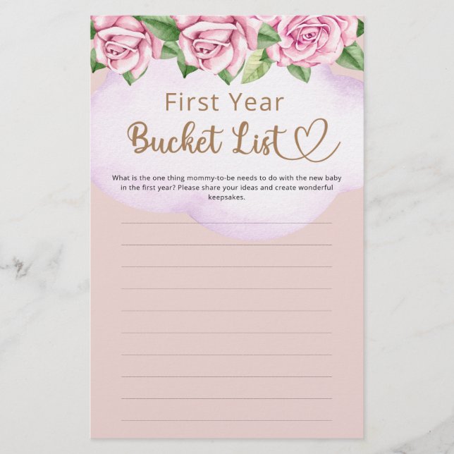 Bucket List First Year Girl Baby Shower (Framsida)
