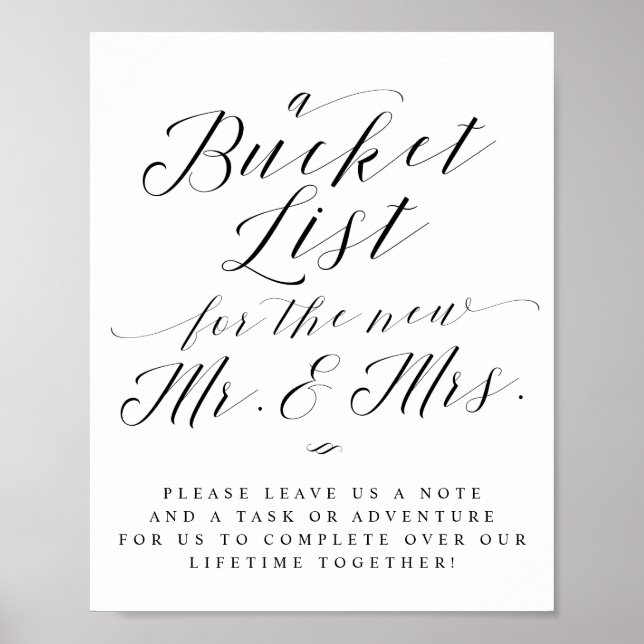Bucket List för Mr. & Mrs. Bröllopsskylt Poster (Framsidan)