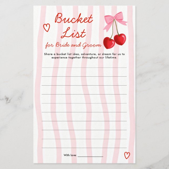 Bucket List Körsbär Rosa Båge Bröllopsfestspel (Framsida)