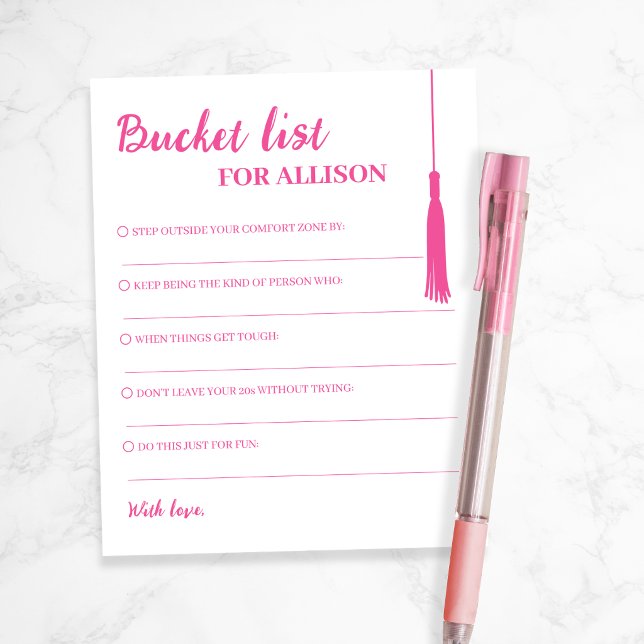 Bucket List Rosa Examen Råd Tassel Kort (Bucket List Pink Graduation Advice Tassel Card)