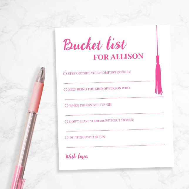 Bucket List Rosa Examenstips Tassel (Bucket List Pink Graduation Advice Tassel)