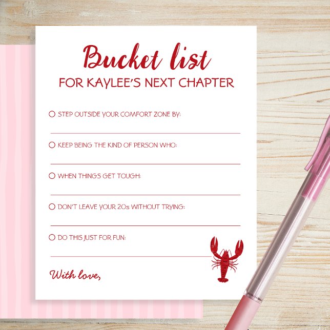 Bucket List Rosa Kräftskiva Examen Kort (Bucket List Pink Crawfish Graduation Cards)