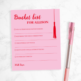 Bucket List Rosa & Röd Examen Råd Tassel