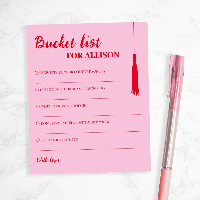 Bucket List Rosa & Röd Examen Råd Tassel (Bucket List Pink & Red Graduation Advice Tassel)