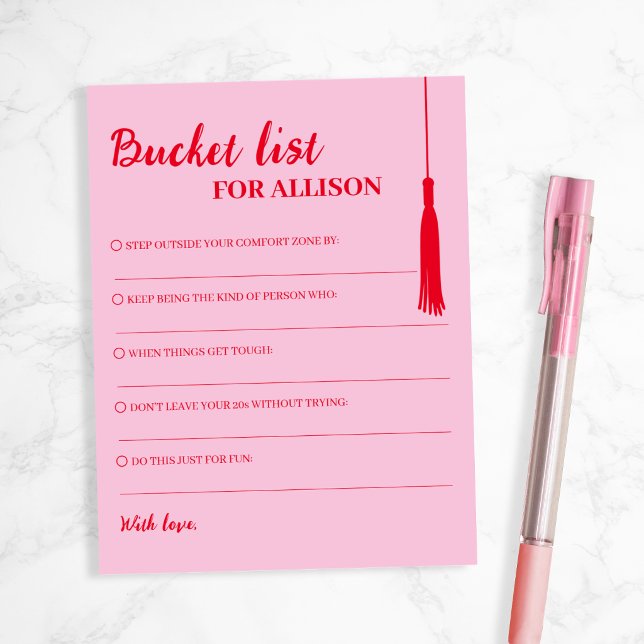 Bucket List Rosa & Röd Examen Råd Tassel (Bucket List Pink & Red Graduation Advice Tassel)