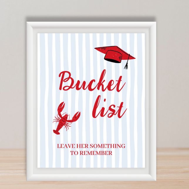 Bucket List Station Kräftor Röda & Blå Examen Poster (Bucket List Station Crawfish Red & Blue Graduation Poster)