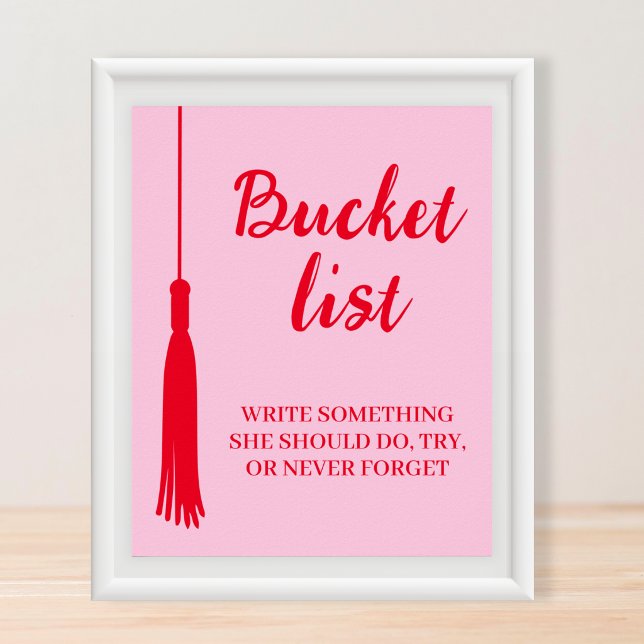 Bucket List Station Rosa & Röda Tofsar Examensfira Poster (Bucket List Station Pink & Red Tassel Graduation Poster)