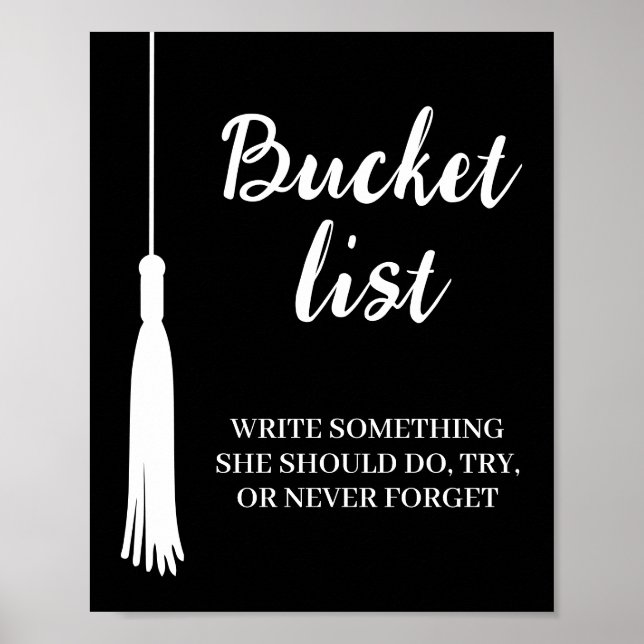 Bucket List Station Svart Examens Hatt Graduation Poster (Framsidan)