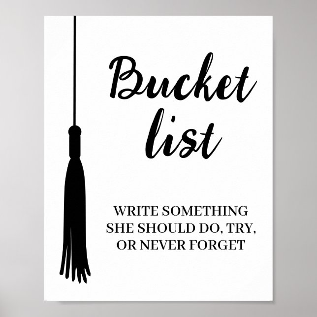 Bucket List Station Svart Vit Tassel Examen Poster (Framsidan)