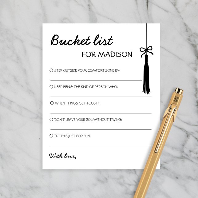 Bucket List Svart & Vitt Råd Chic Examen (Bucket List Black & White Advice Chic Graduation)