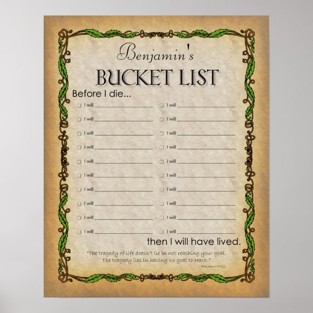 Bucket-lista Poster (Framsidan)