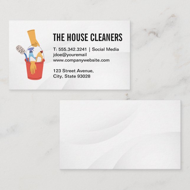 Bucket med Städning produkter Visitkort (Fram/baksida)