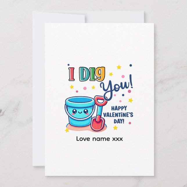 Bucket & Spade Gift idea “I Dig You” Valentine Inv Inbjudningar (Framsida)