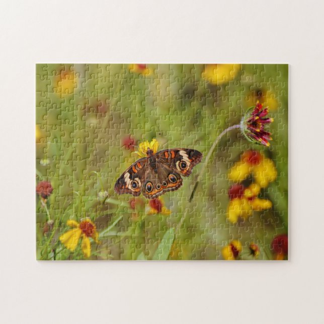 Buckeye Butterfly och Wildblommor Puzzle Pussel (Horisontell)