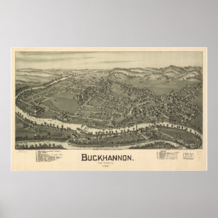 Buckhannon Väster Virginia 1889 Antique Panorama Poster