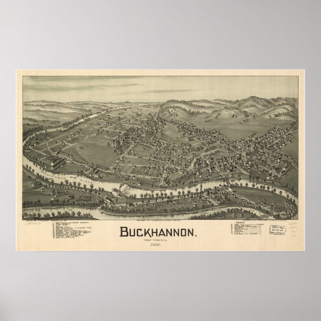 Buckhannon Väster Virginia 1889 Antique Panorama Poster (Framsidan)