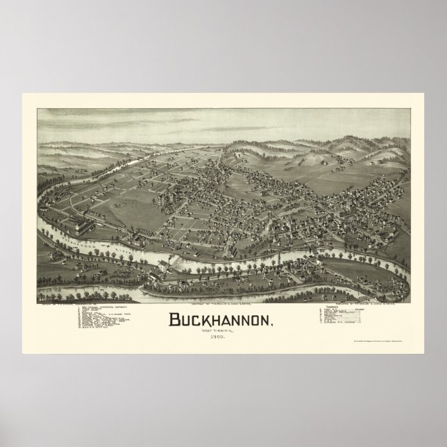 Buckhannon, WV Panoramic Karta - 1900 Poster (Framsidan)