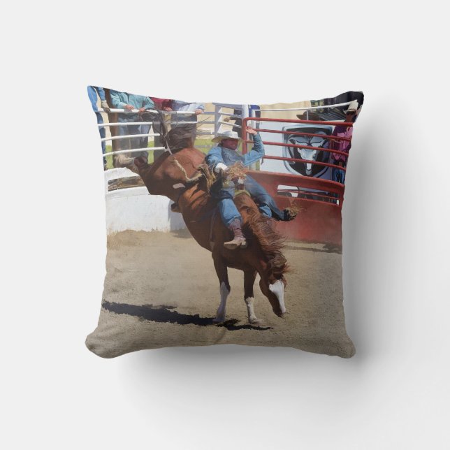 Bucking Bareback Bronco och Rodeo CowboyCushion Kudde (Framsida)