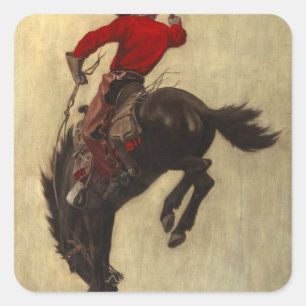 Bucking Bronco, 1903 av Newell Convers Wyeth Fyrkantigt Klistermärke