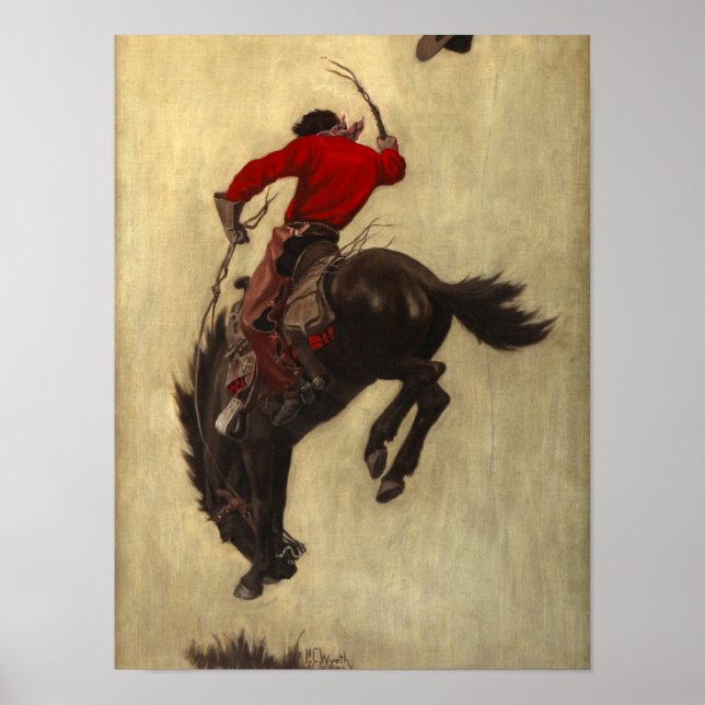 Bucking Bronco, 1903 av Newell Convers Wyeth Poster (Framsidan)