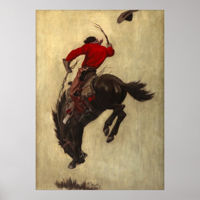 Bucking Bronco av Newell Convers Wyeth Poster (Framsidan)