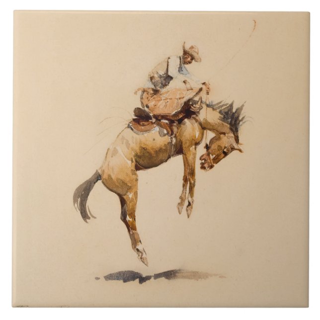 Bucking Bronco by Edward Borein Kakelplatta (Framsidan)