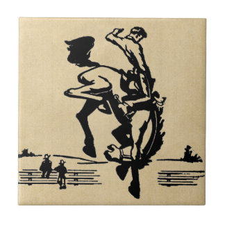 Bucking Bronco Horse and Rider Kakelplatta