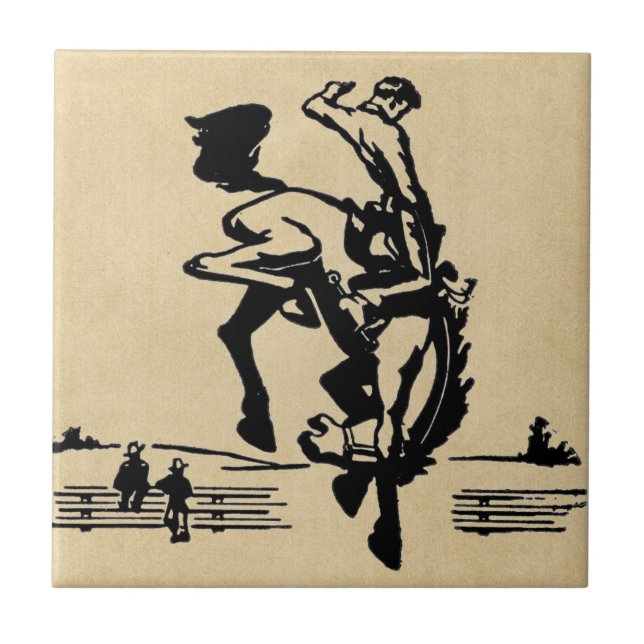 Bucking Bronco Horse and Rider Kakelplatta (Framsidan)