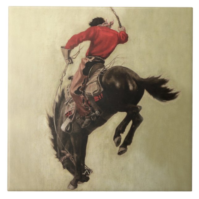 "Bucking Bronco" Magazine Cover av NC Wyeth Kakelplatta (Framsidan)