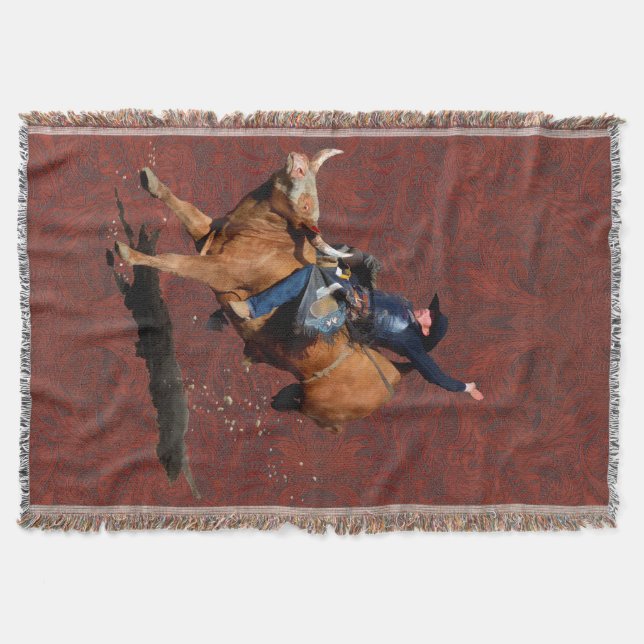 Bucking Bronco och Rodeo Cowboy Throw Blanket Mysfilt (Framsidan)