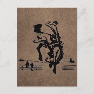 Bucking Bronco Rodeo Leather Vykort