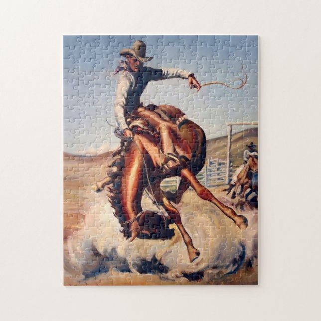 “Bucking Bronco” västerländsk konst av Will James Pussel (Vertikal)