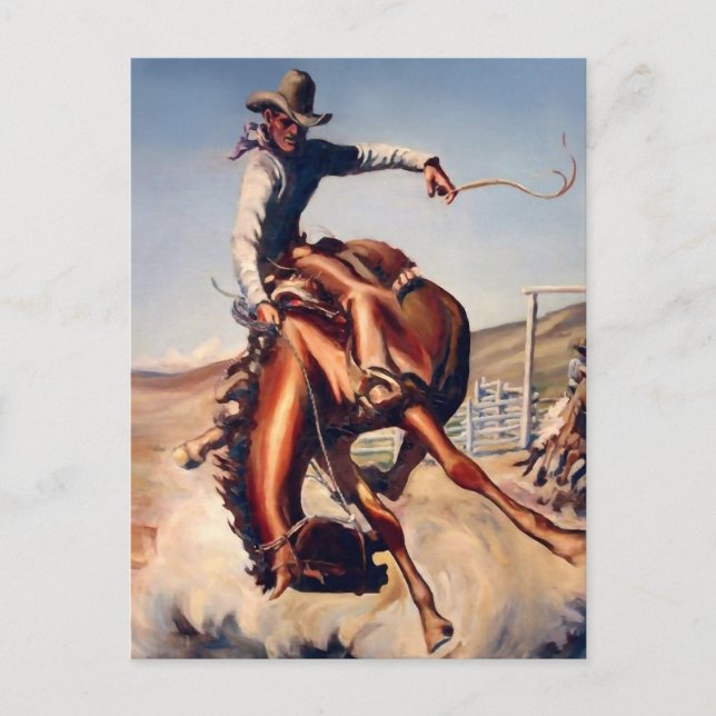 "Bucking Bronco" Western Art av Will James Vykort (Framsida)